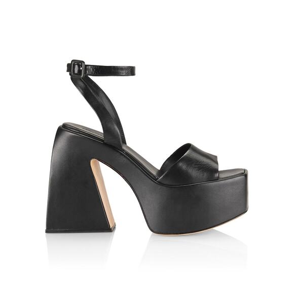 Saks Fifth Avenue 'Skyhigh' Black Platform Leather Sandals Size